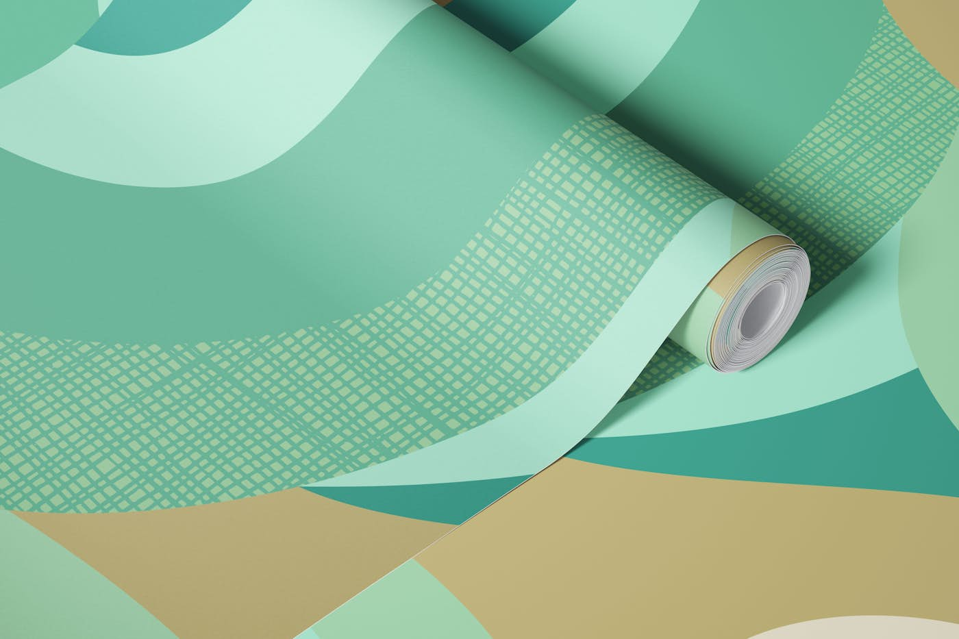 Groovy Wavy Aqua Green wallpaper roll