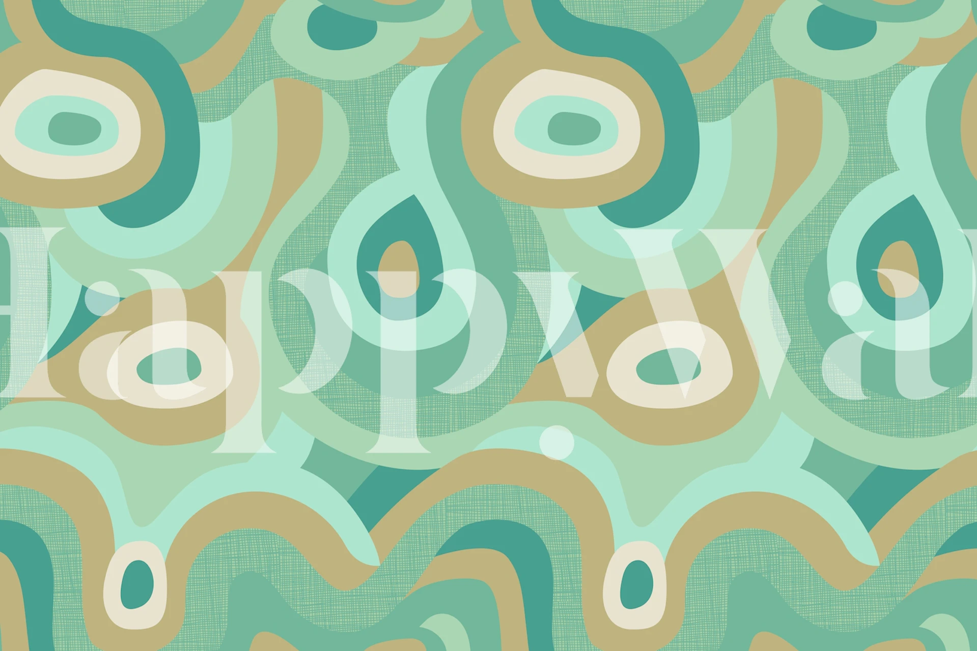 Groovy Wavy Aqua Green veggmaleri med retro bølgede mønstre i myke blå og grønne farger