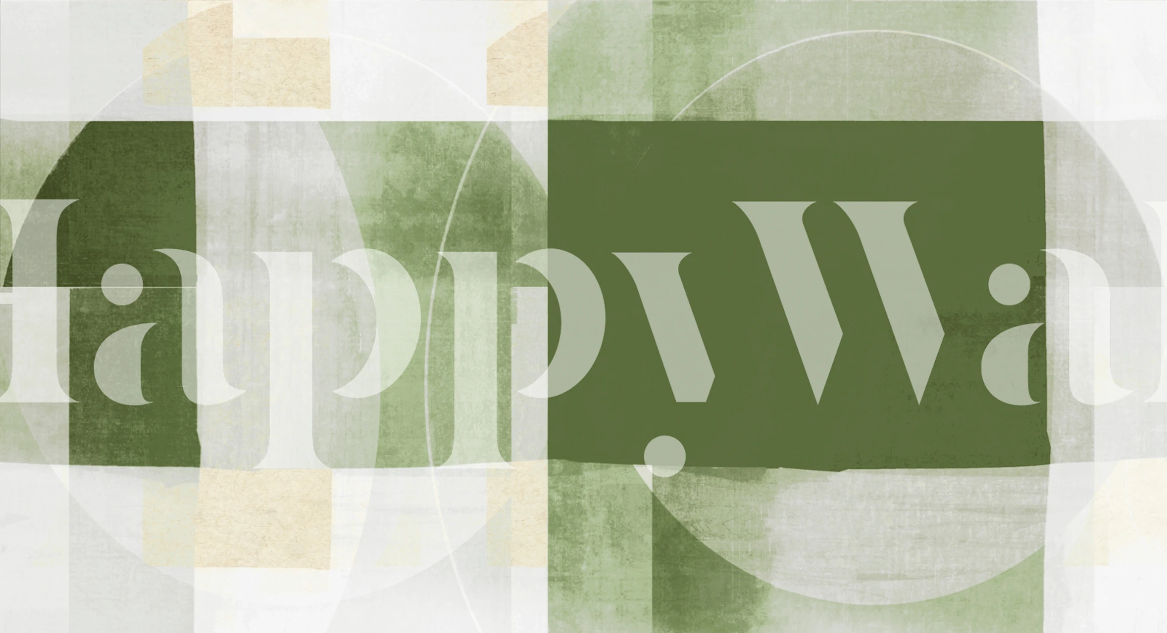 Sage Bauhaus Circles abstrakti seinämaalaus, jossa on päällekkäisiä muotoja vihreissä ja neutraaleissa sävyissä