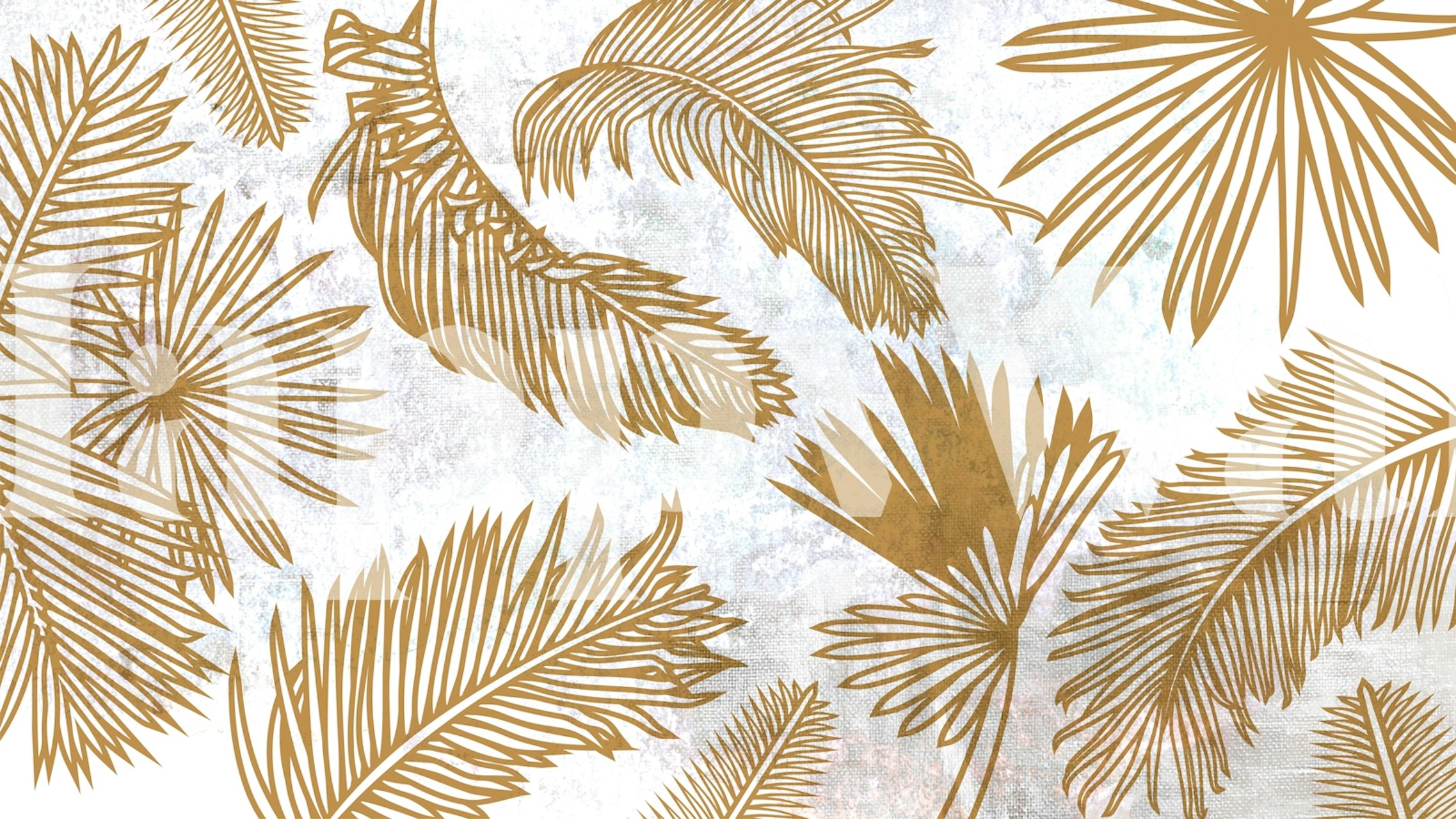Gold palm leaves on a textured background wallpaper