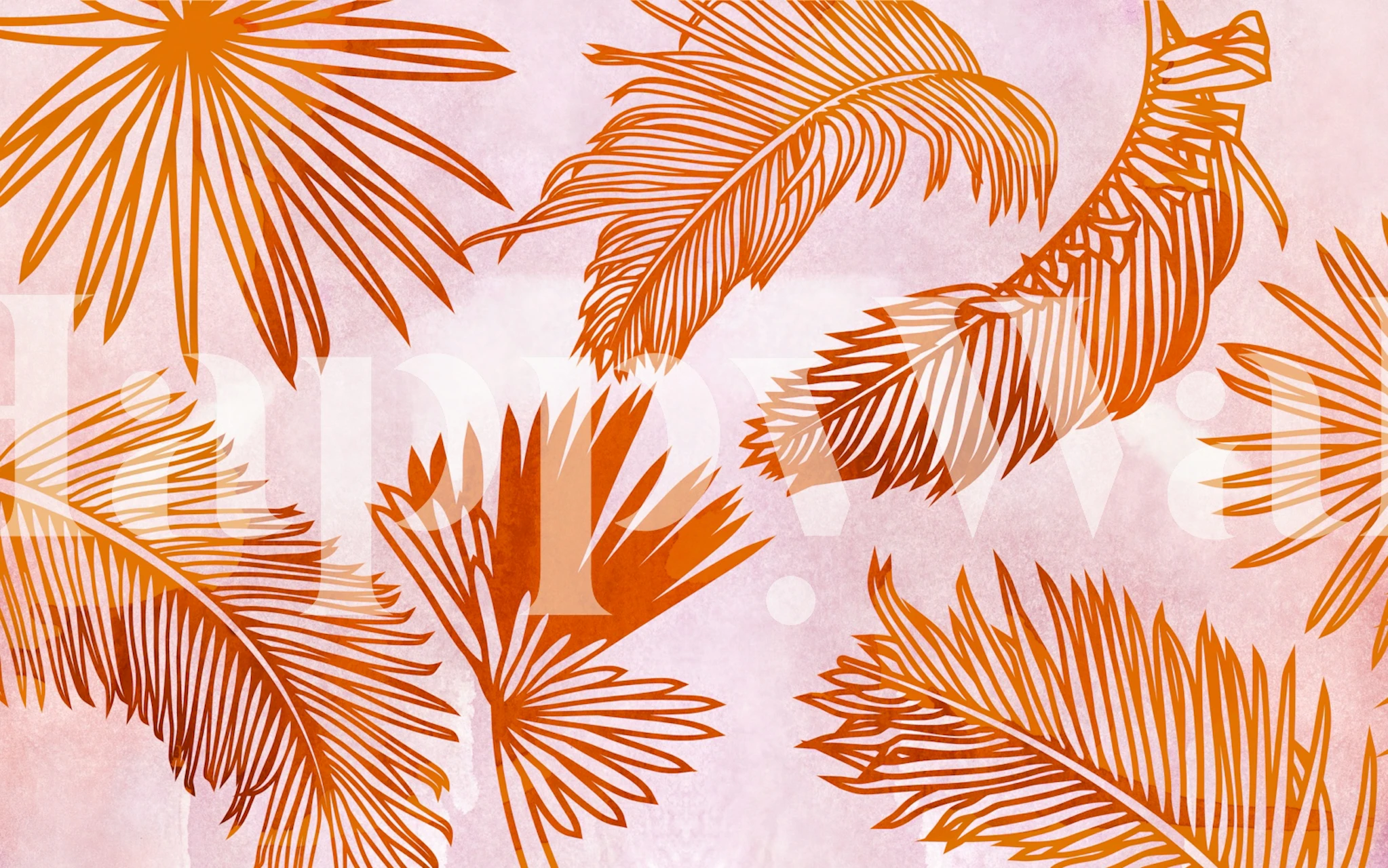 Tropical palm leaves in warm orange colors on pastel background wallpaper
