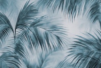 Tropical Paradise Palm Leaves Watercolor Art Blue wallpaper