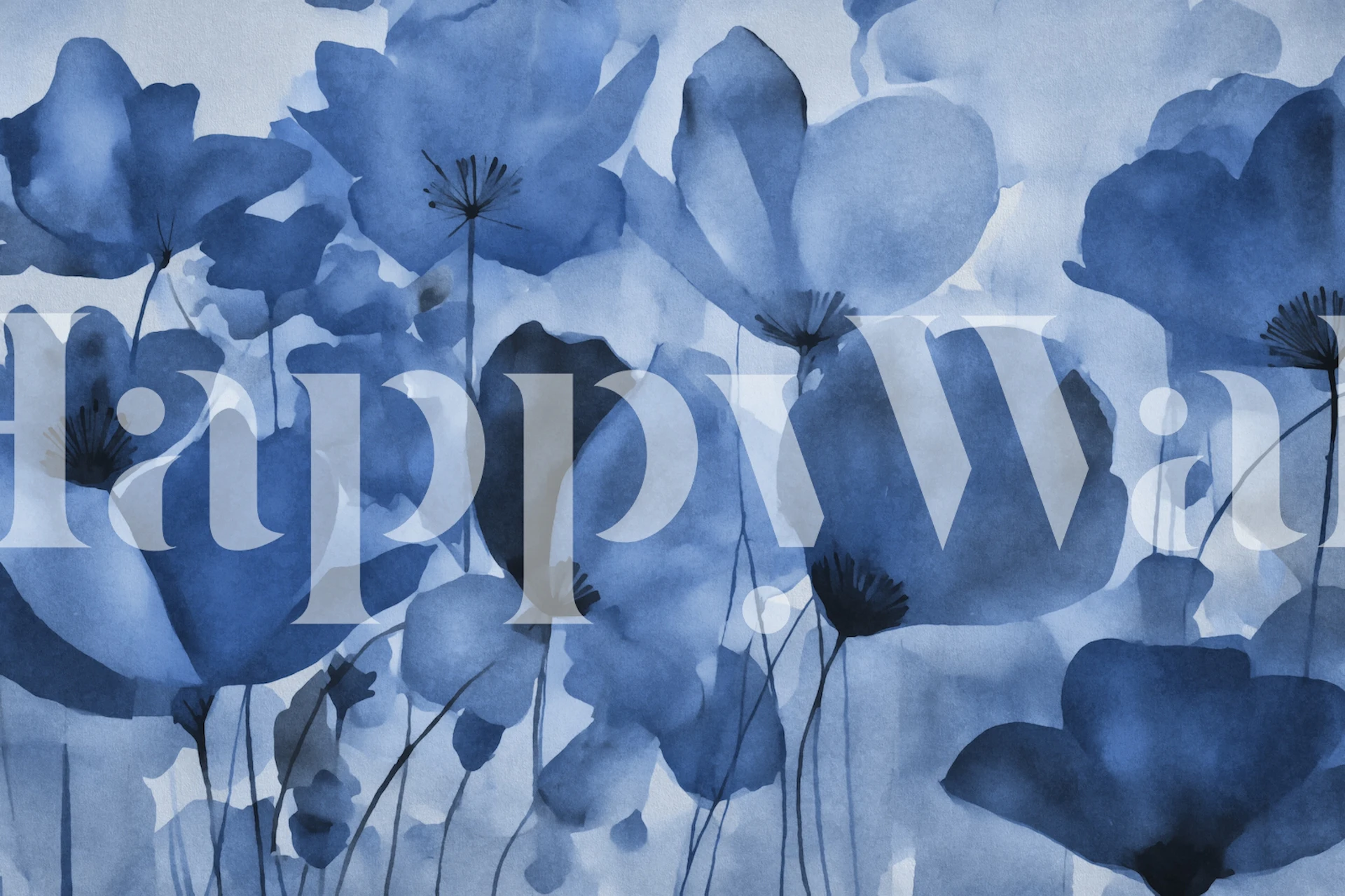 Blauwe bloemen in waterverf stijl wallpaper