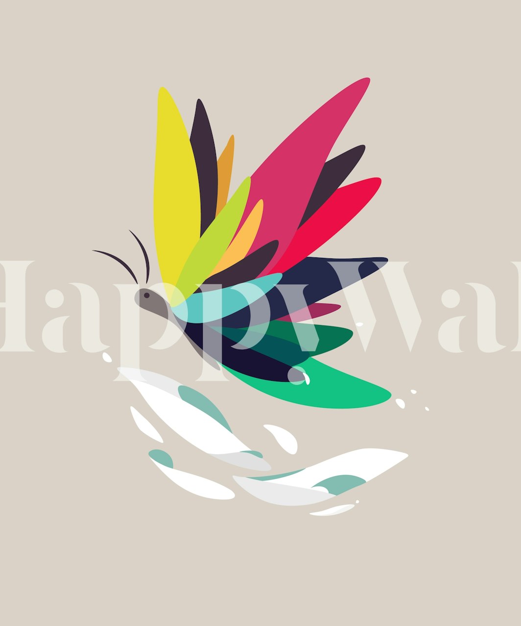 Fotomural de mariposas estilizadas de colores sobre un fondo beige