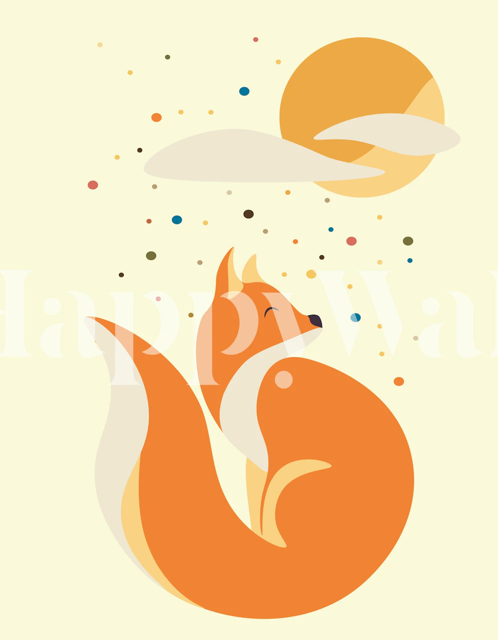 Orange fox with dotted background and sun illustration wallpaper