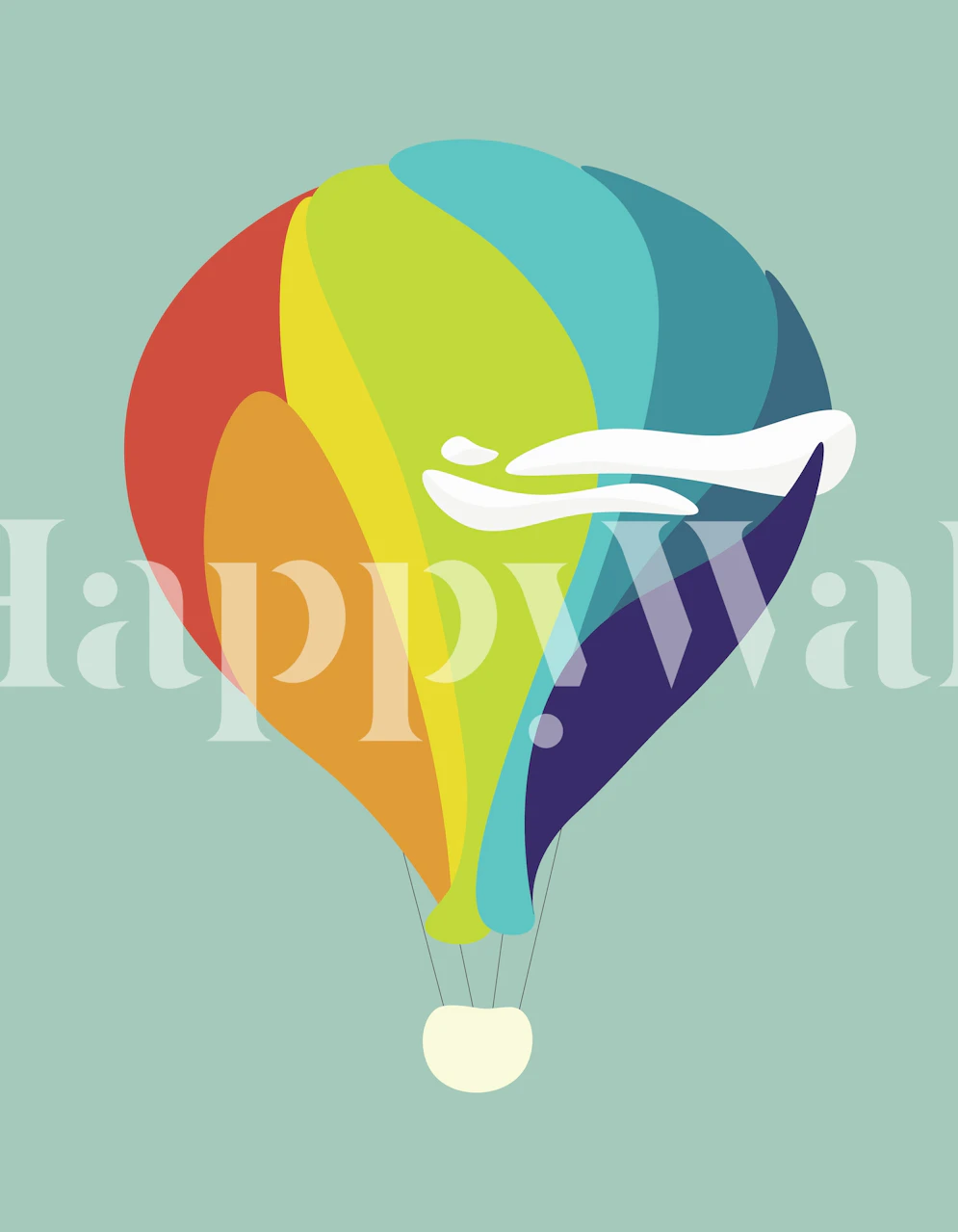 Colorful hot air balloon wall mural against teal background