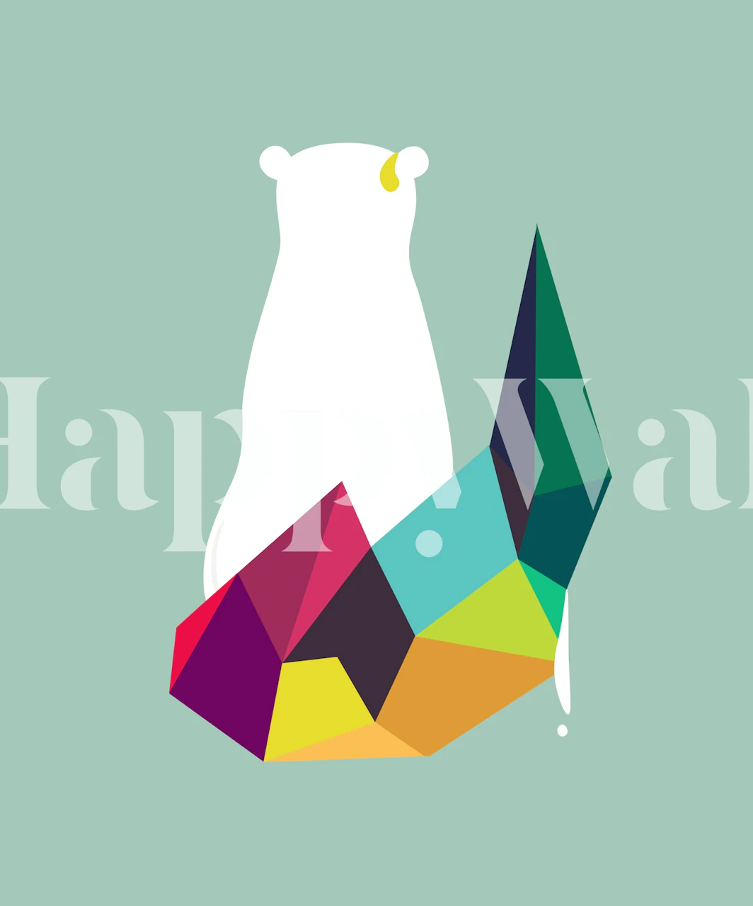 Colorful geometric bear and shapes wallpaper