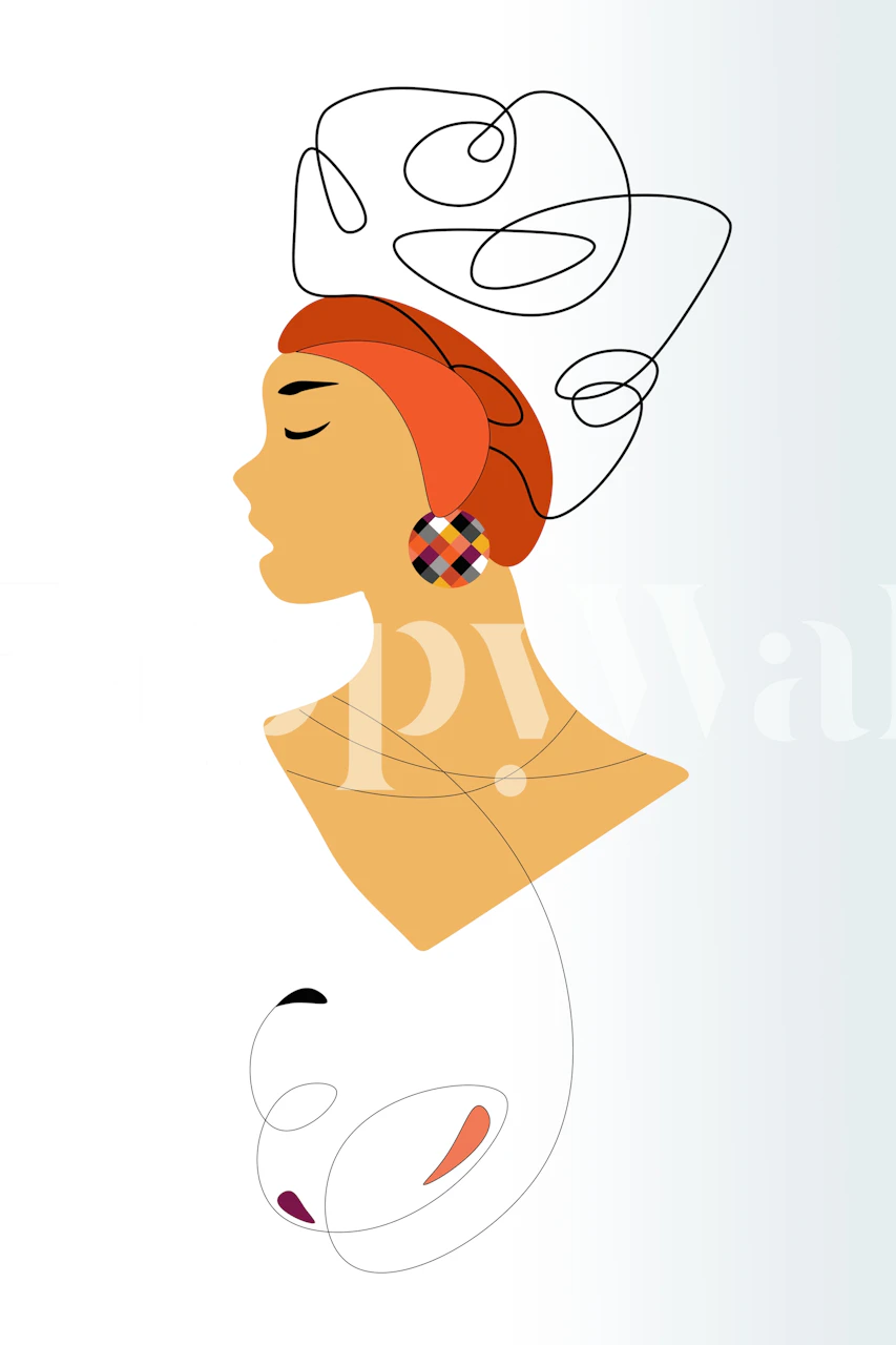 Abstract woman profile with red hair and line art wallpaper