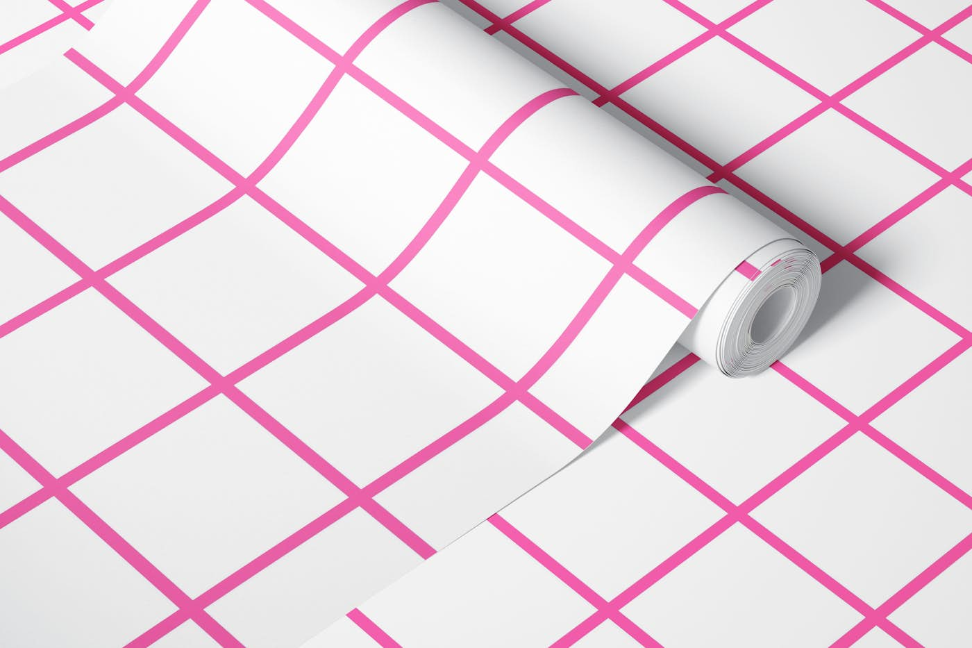 Pink on white grid wallpaper roll