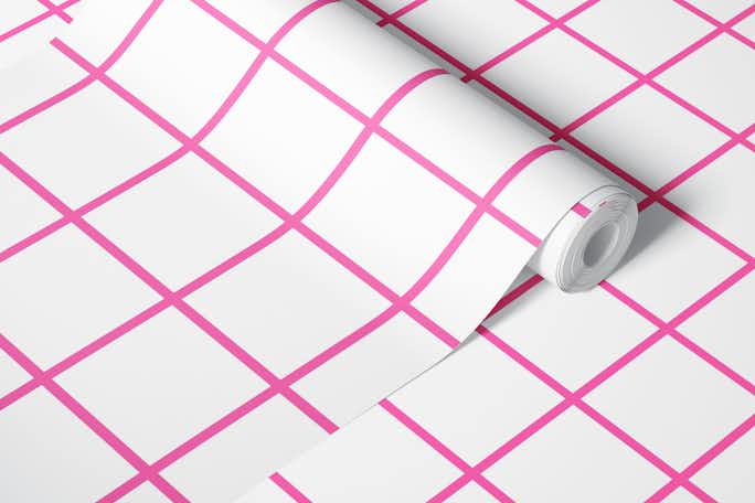 Pink on white gridwallpaper roll