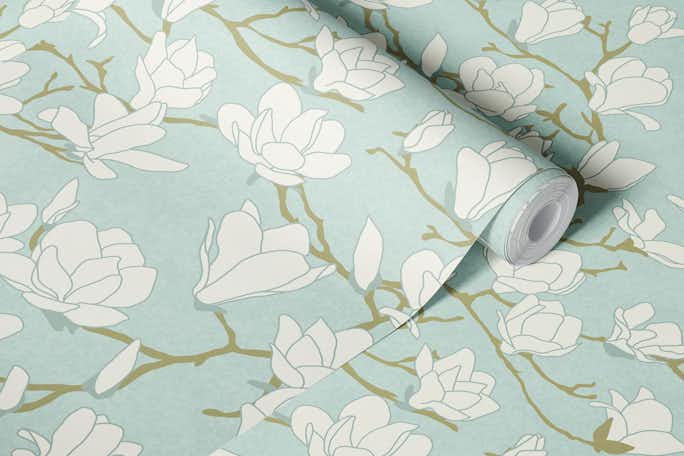 Magnolia - celadonwallpaper roll
