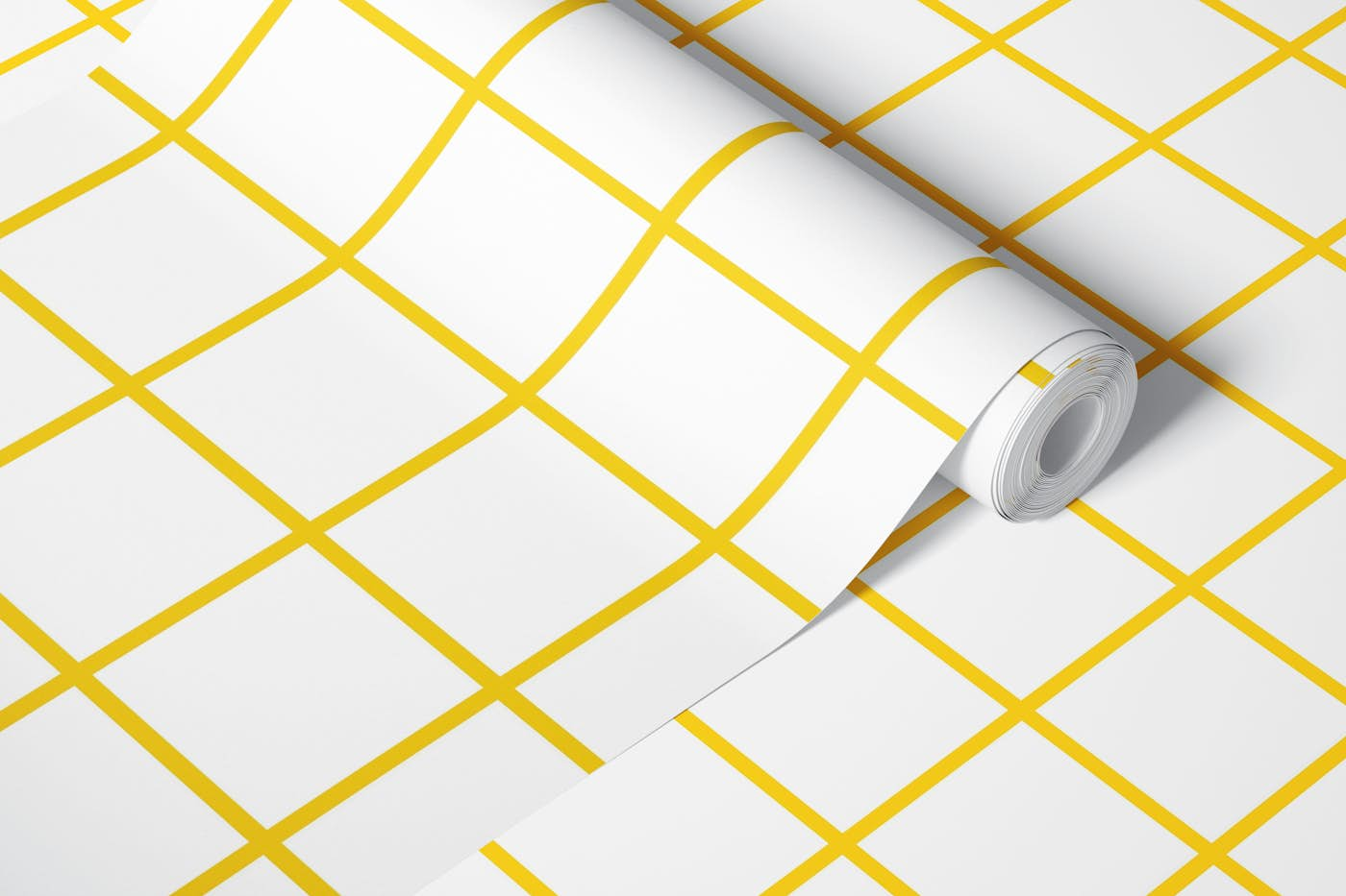 yellow on white grid wallpaper roll