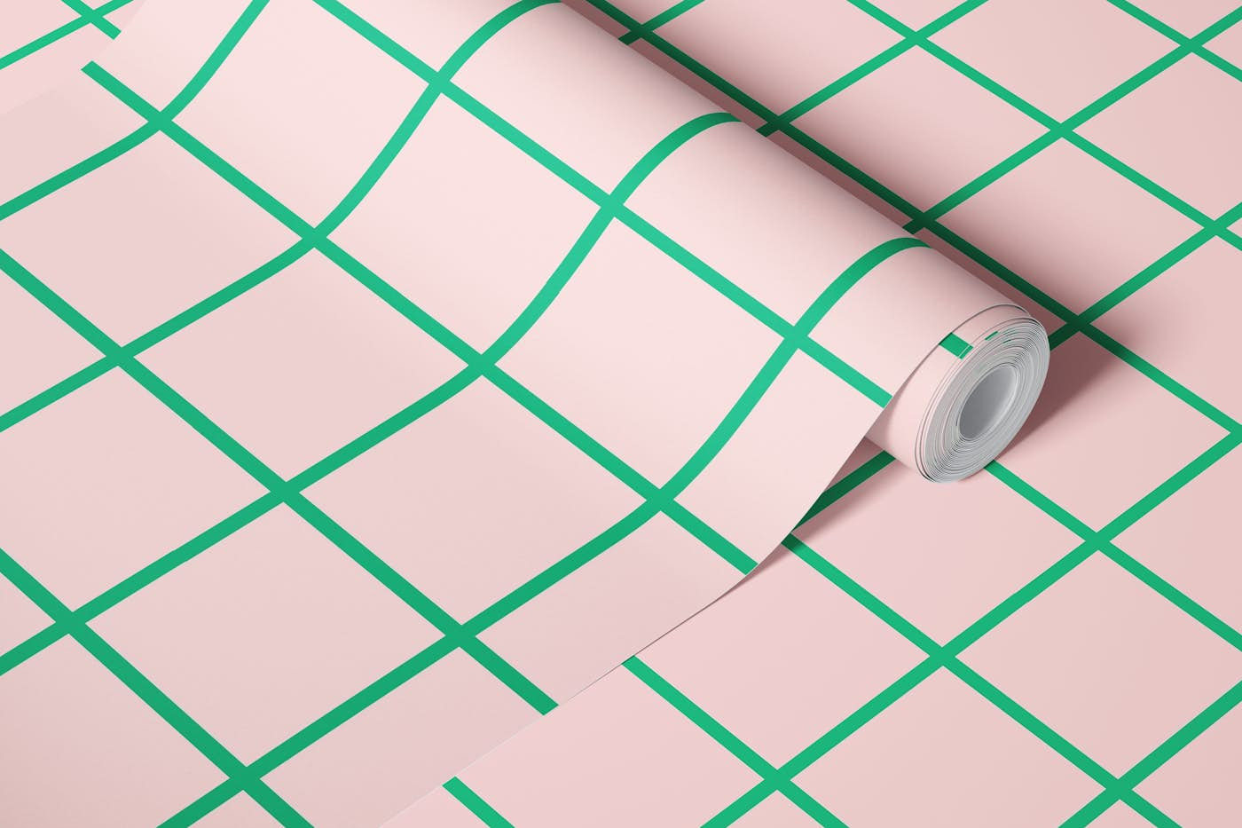 Green on Pink Grid Pattern wallpaper roll