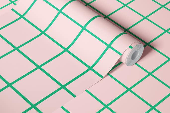 Green on Pink Grid Patternwallpaper roll