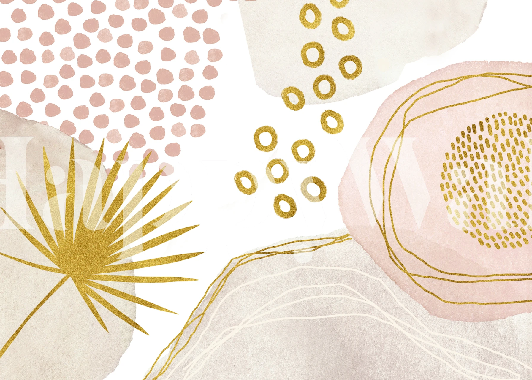 Golden Glamour Boho Tropical Vibes wall mural with soft pastel tones and gold accents