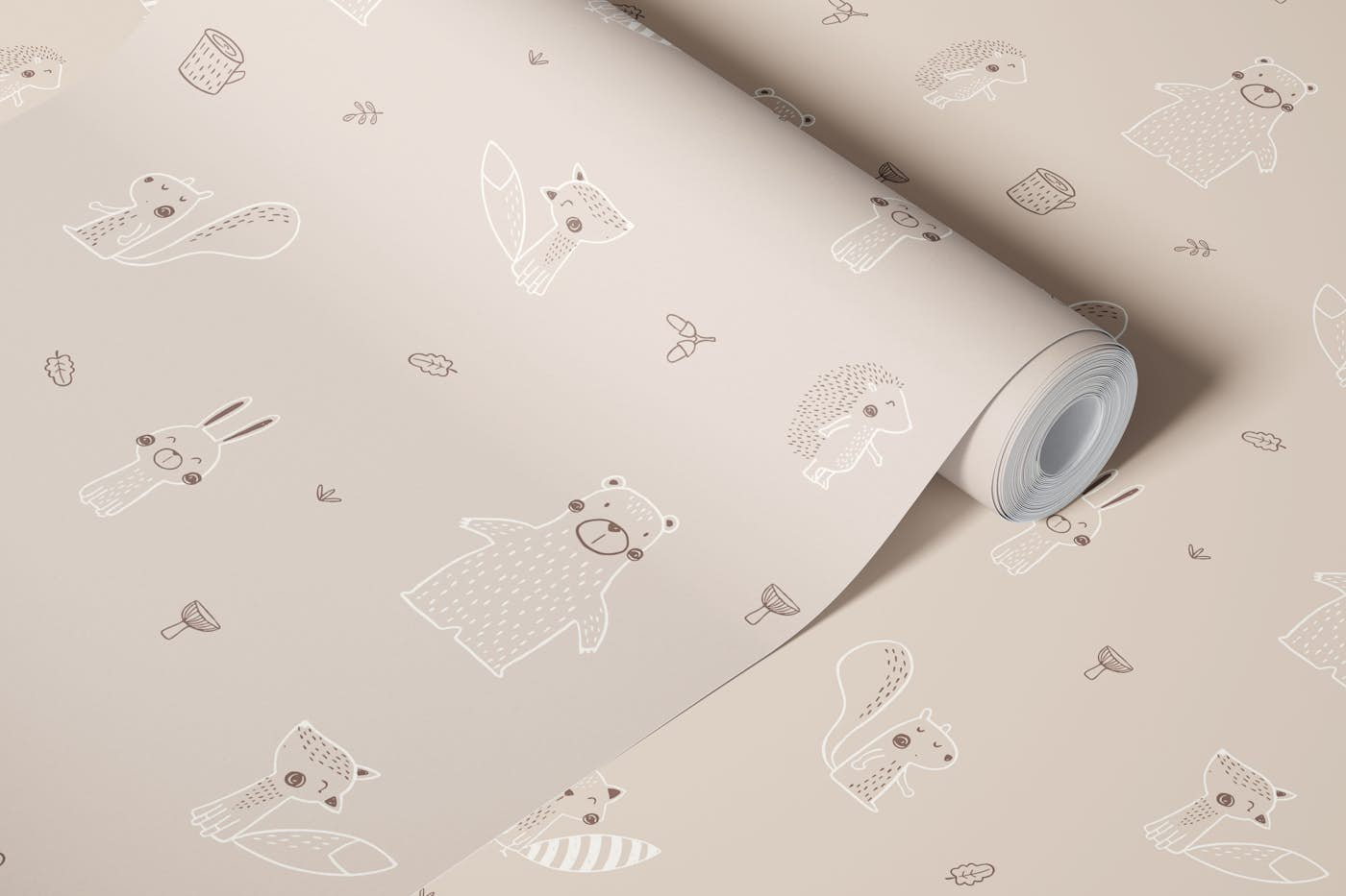 Forest friends beige wallpaper roll