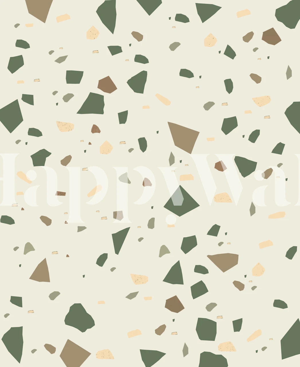 Green, tan, and brown terrazzo wallpaper with abstract shapes