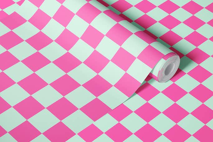 Pink and Mint Checkerwallpaper roll