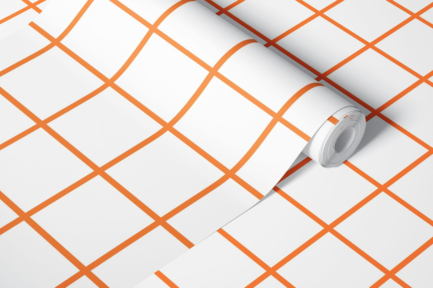 Orange on white grid wallpaper roll