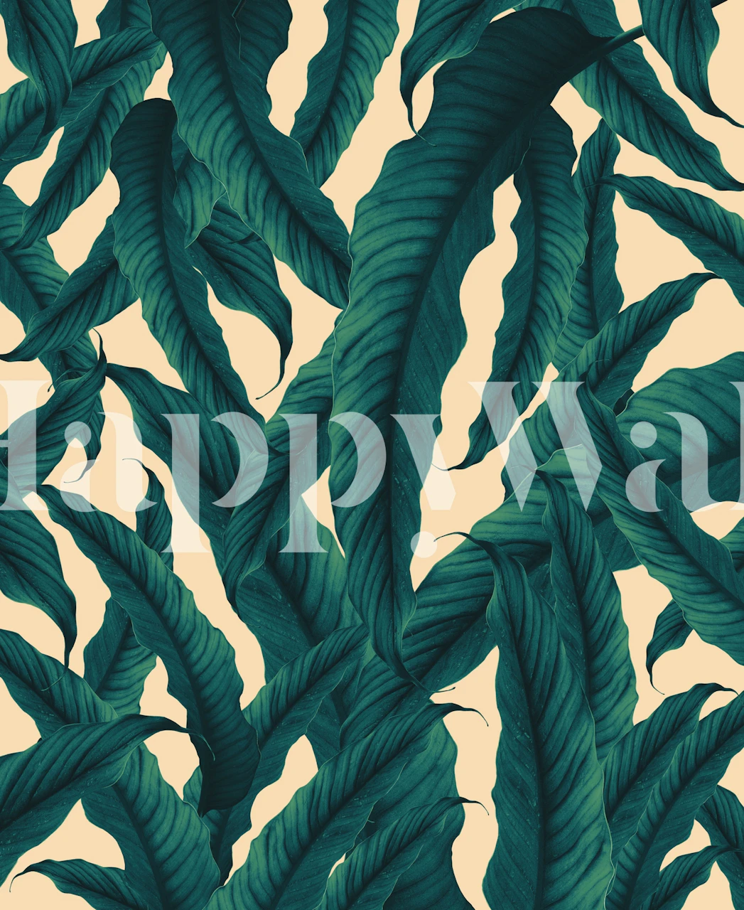 Green banana leaves on beige background wallpaper