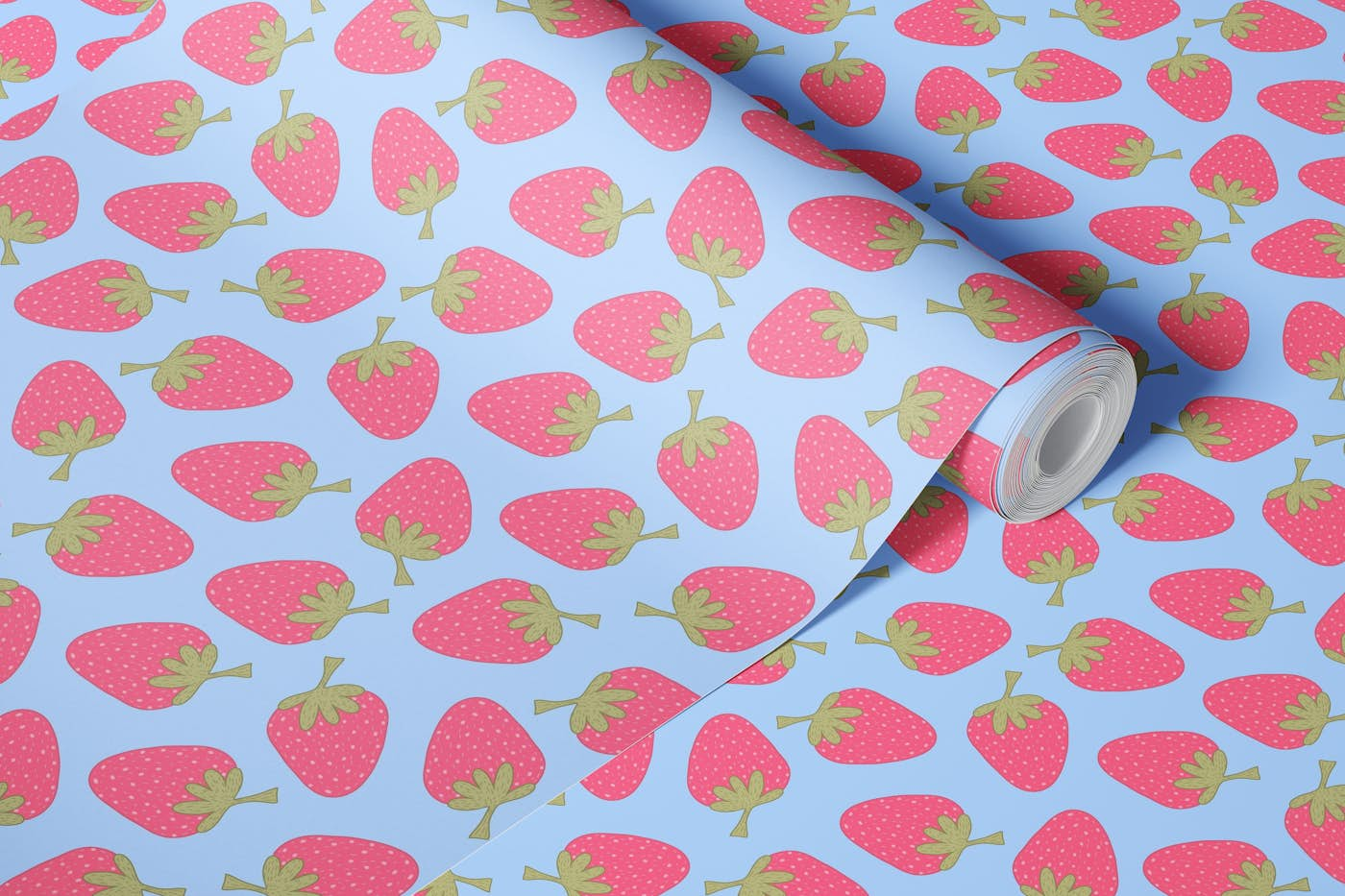 Pink strawberry wallpaper roll