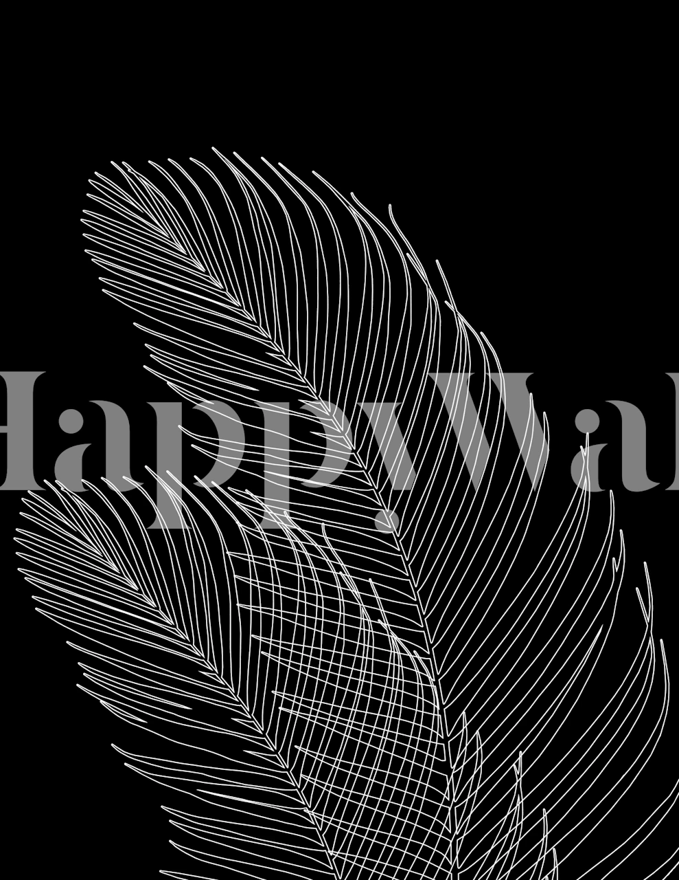 Black and white palm leaf line art wallpaper