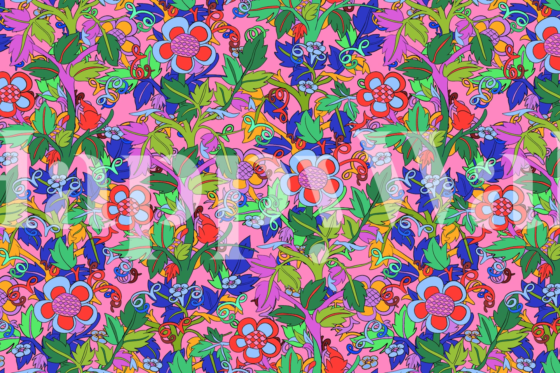 Art Nouveau style floral pattern wall mural with vibrant colors