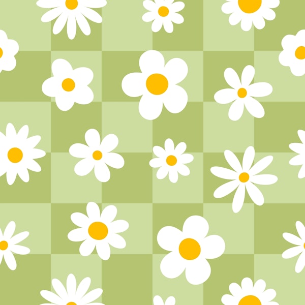 Daisies on green checkers
