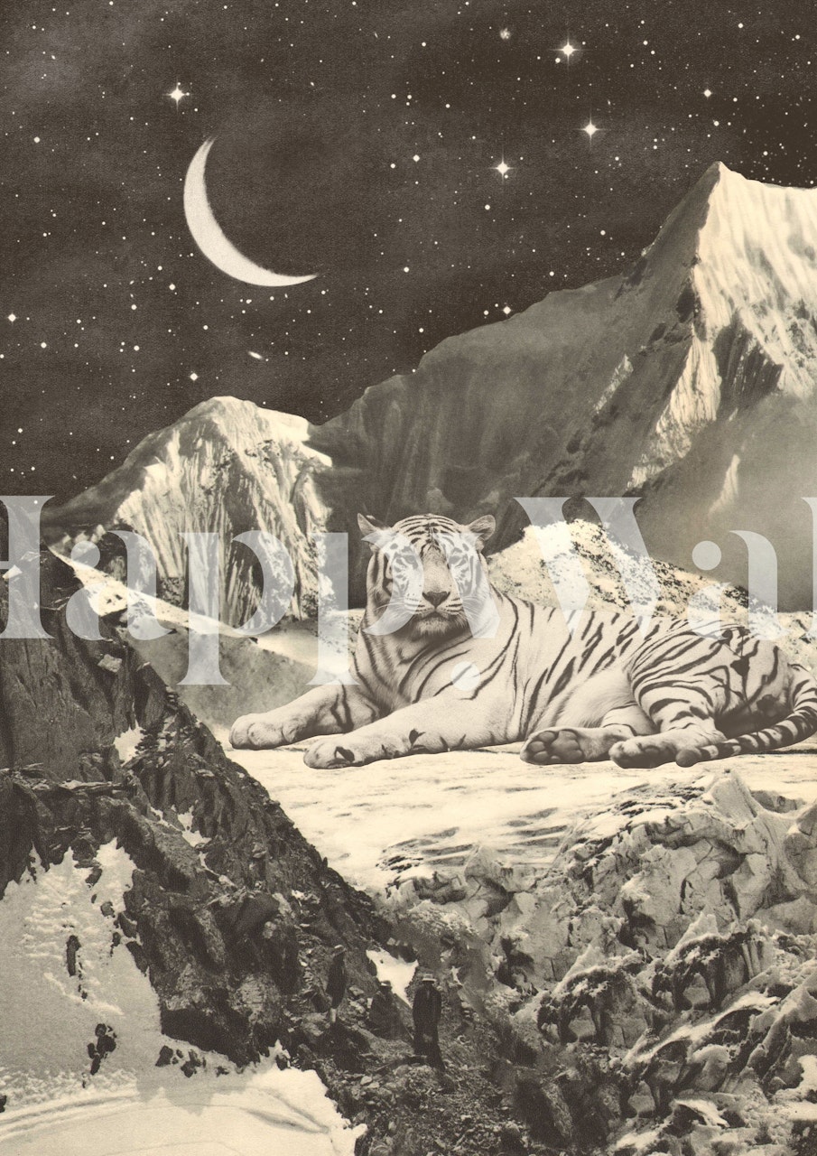 Wallpaper design with a white tiger and moonlight