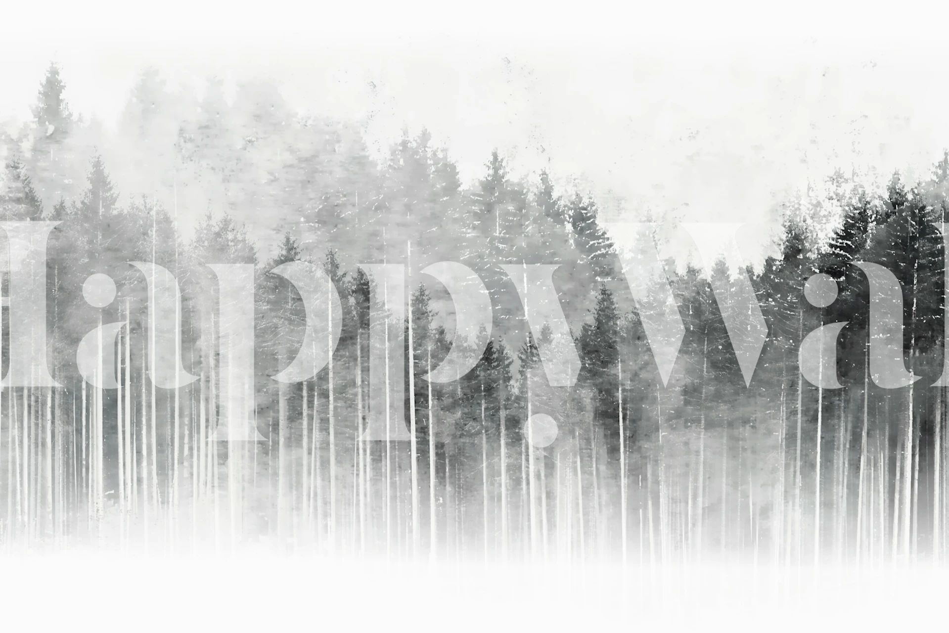 Misty Forest schwarz-weiße Tapete in einem Raum