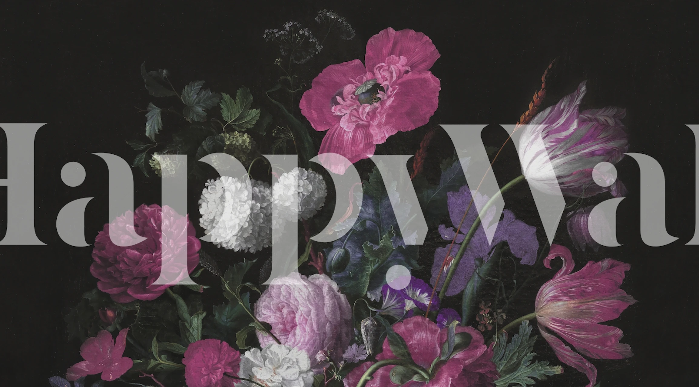 Ciemna i nastrojowa tapeta w kwiaty z różowymi kwiatami na czarnym tle