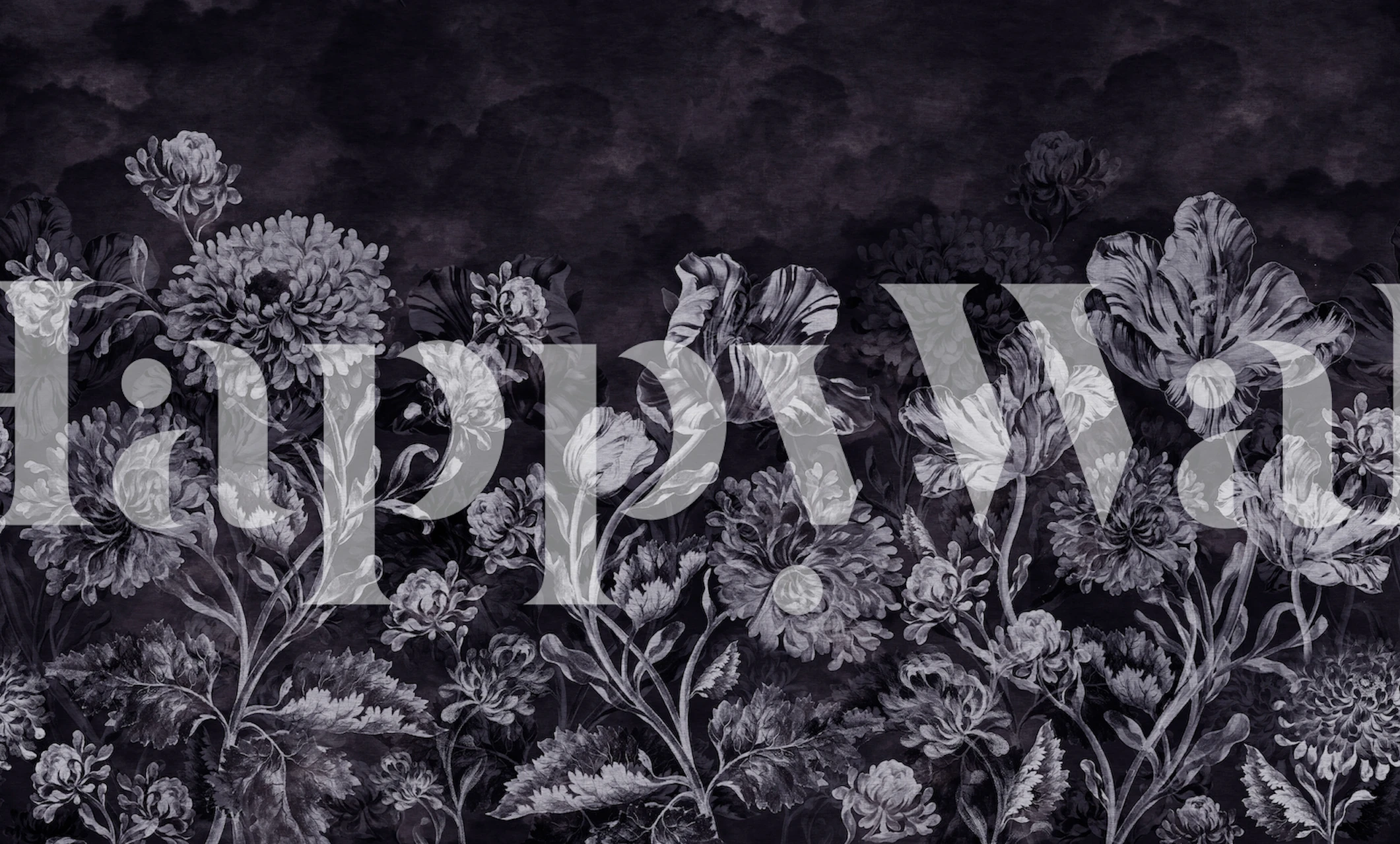 Moody dark baroque florals tapet i et rum