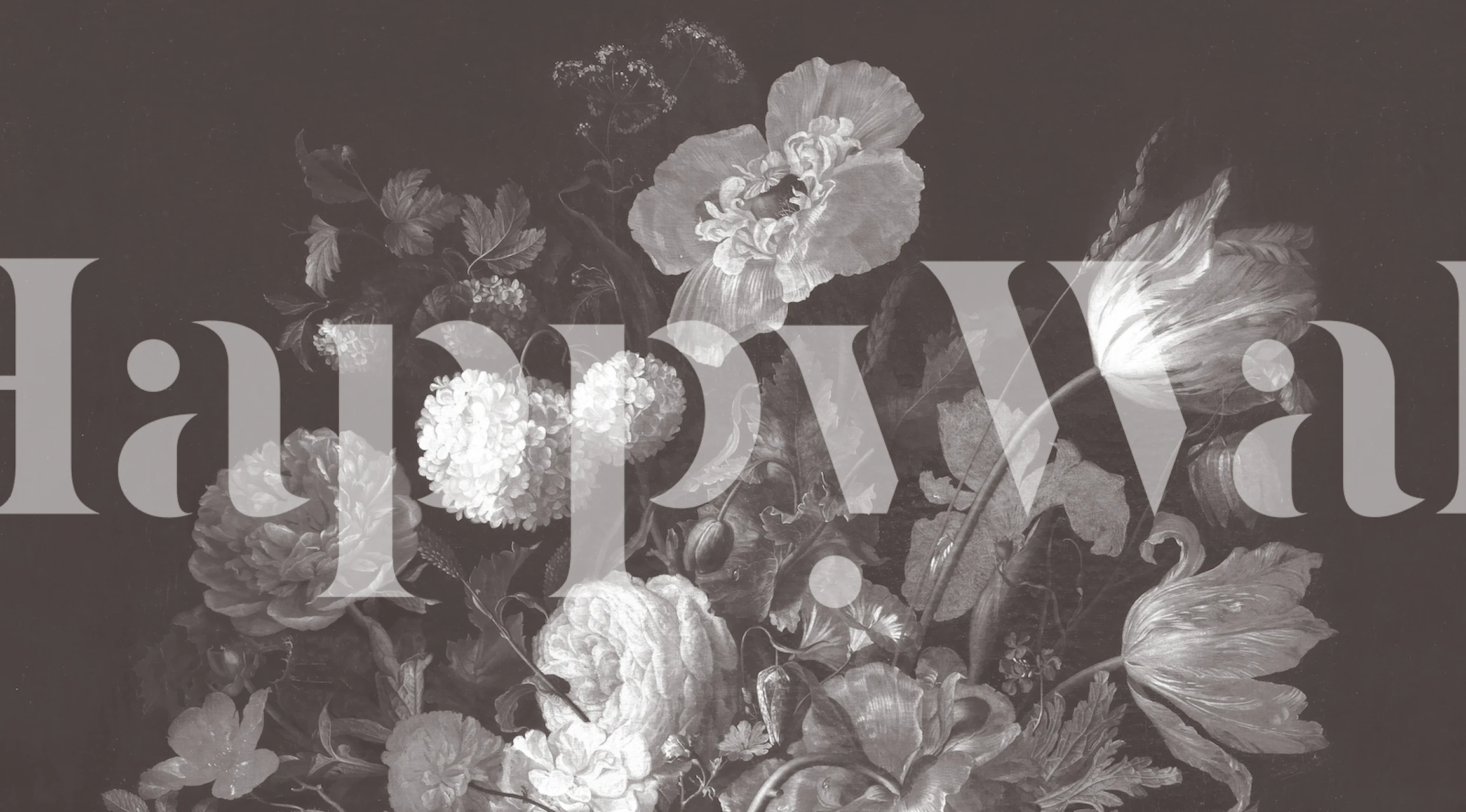 Moody monochrome floral wallpaper in a room