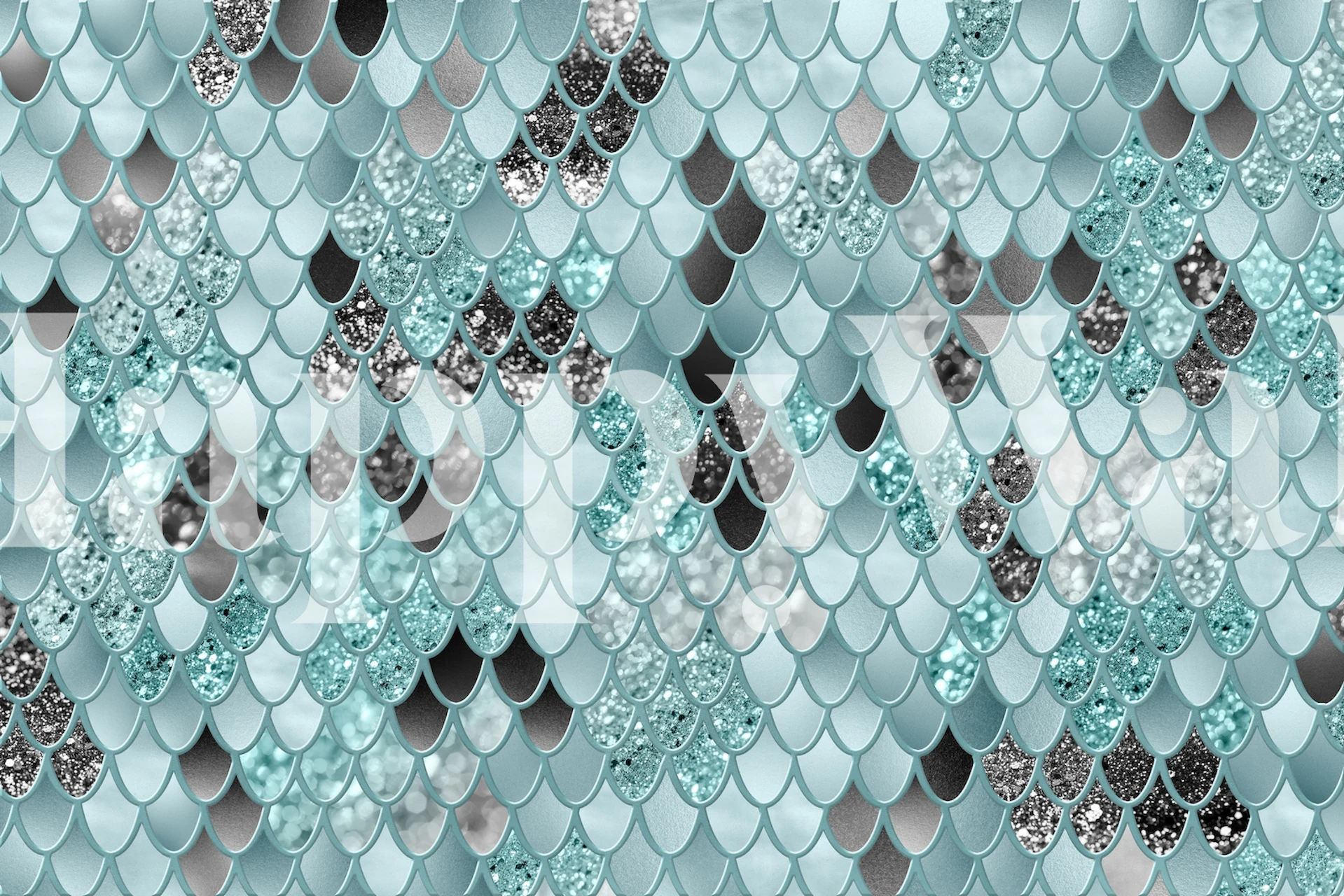 Mint black mermaid scales wallpaper with shiny scales pattern