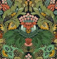Victorian flower damask dark blue bckg behang