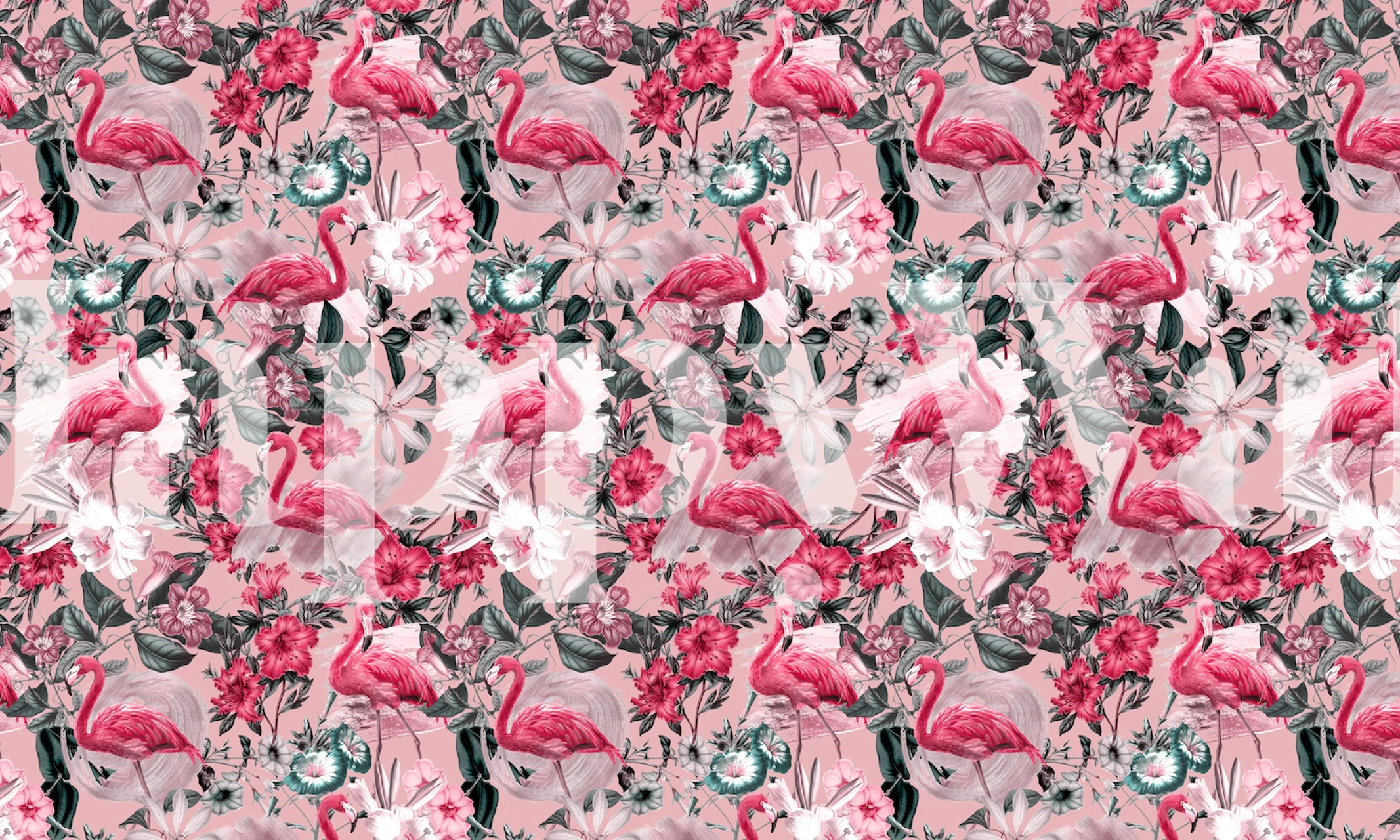 Colorful floral and flamingo wallpaper design