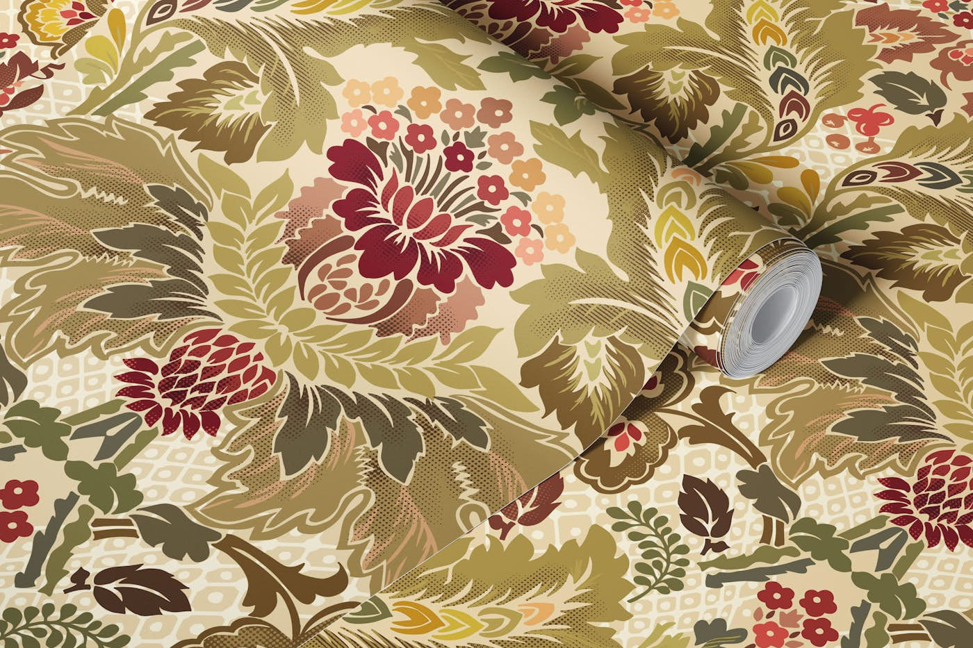 Victorian flower damask earthy colors wallpaper roll