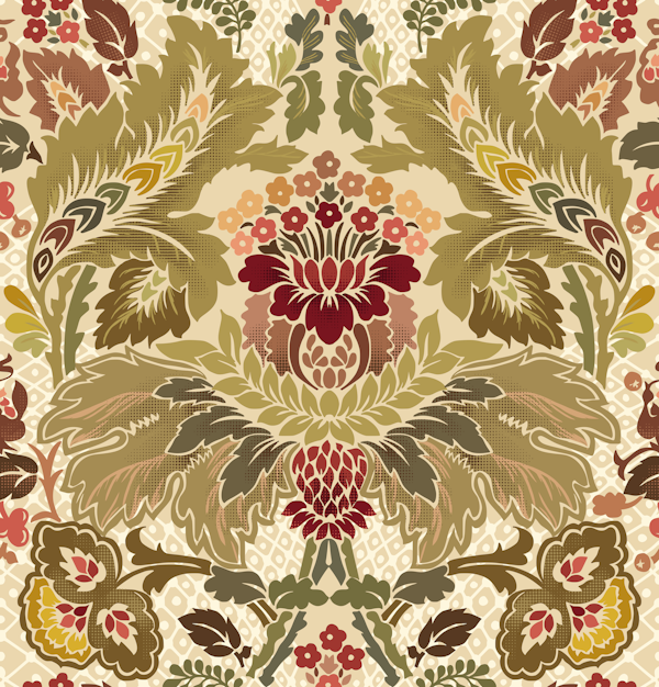 Victorian flower damask earthy colors
