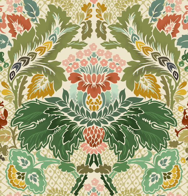 Victorian flower damask ivory bckg
