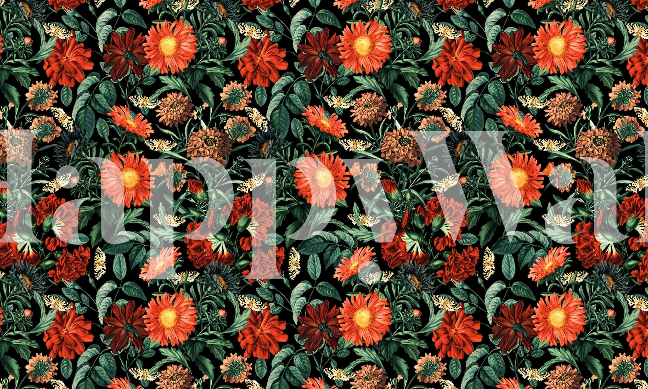 Das Wandbild Night Forest Xviii Zeigt Lebendige Blumen Und Üppiges Grün Für Eine Faszinierende Naturkulisse.