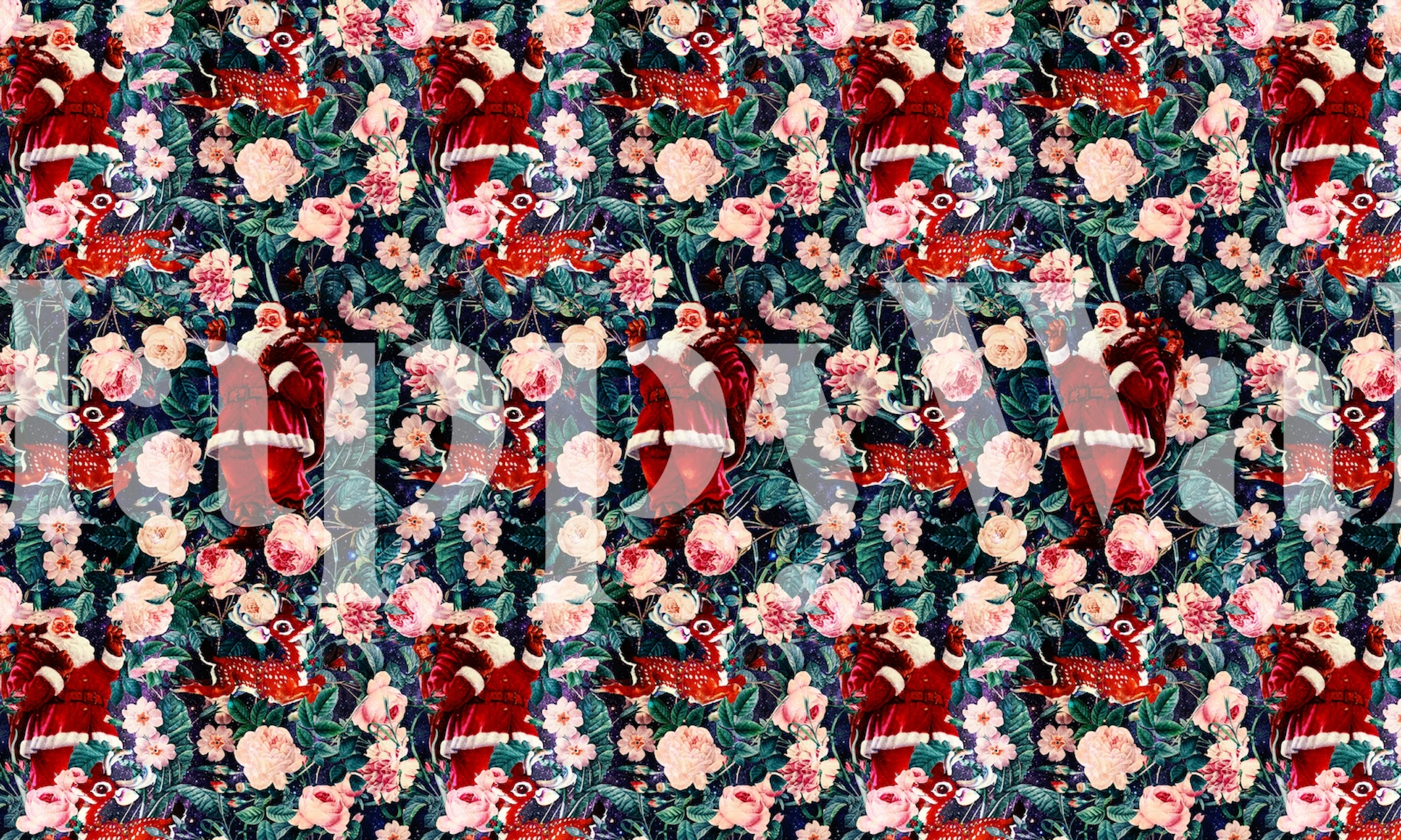 Santa Claus floral pattern wallpaper in a room
