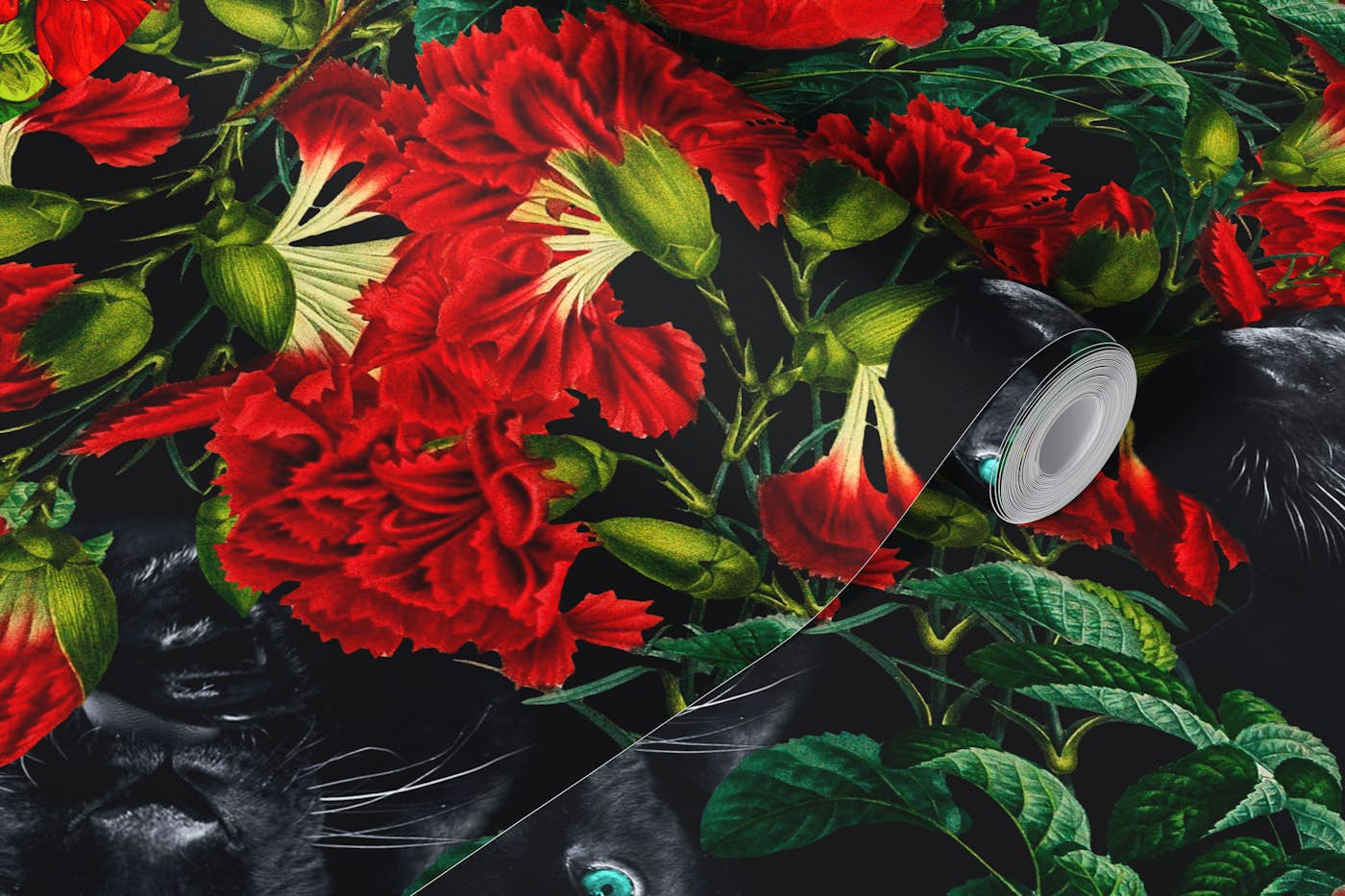 Panther and Floral Pattern XO wallpaper roll