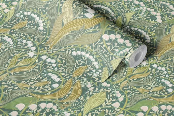 William Morris style lily of the valley sagewallpaper roll