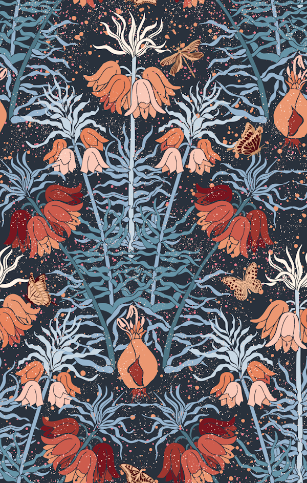 Lilie flowers night blue