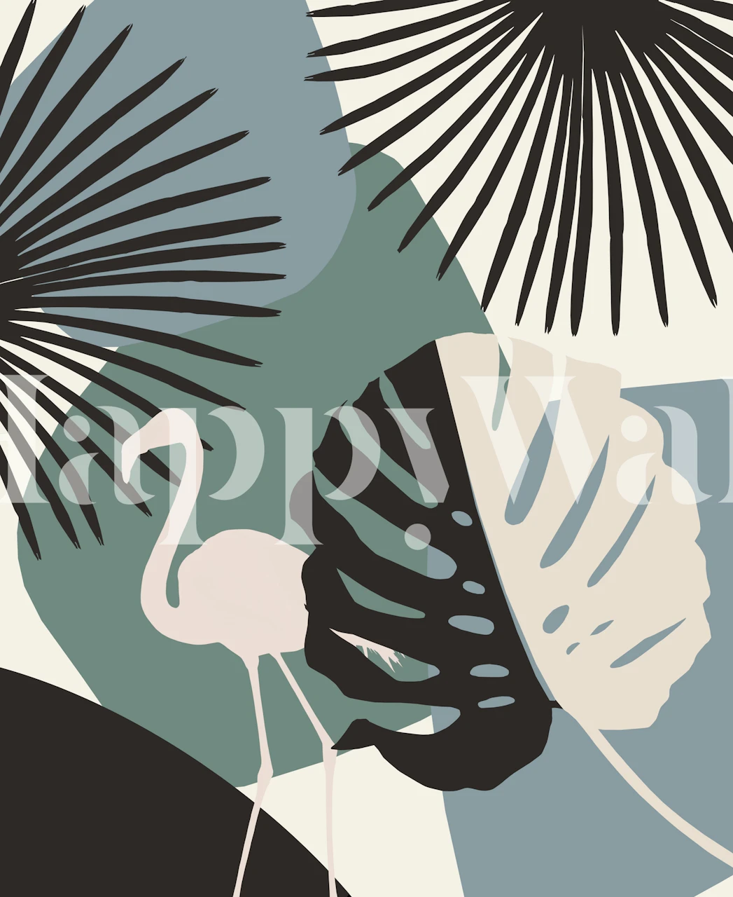 Minimal Flamingo Monstera behangontwerp