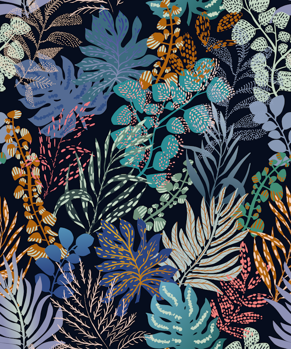 tropical blue night leaves