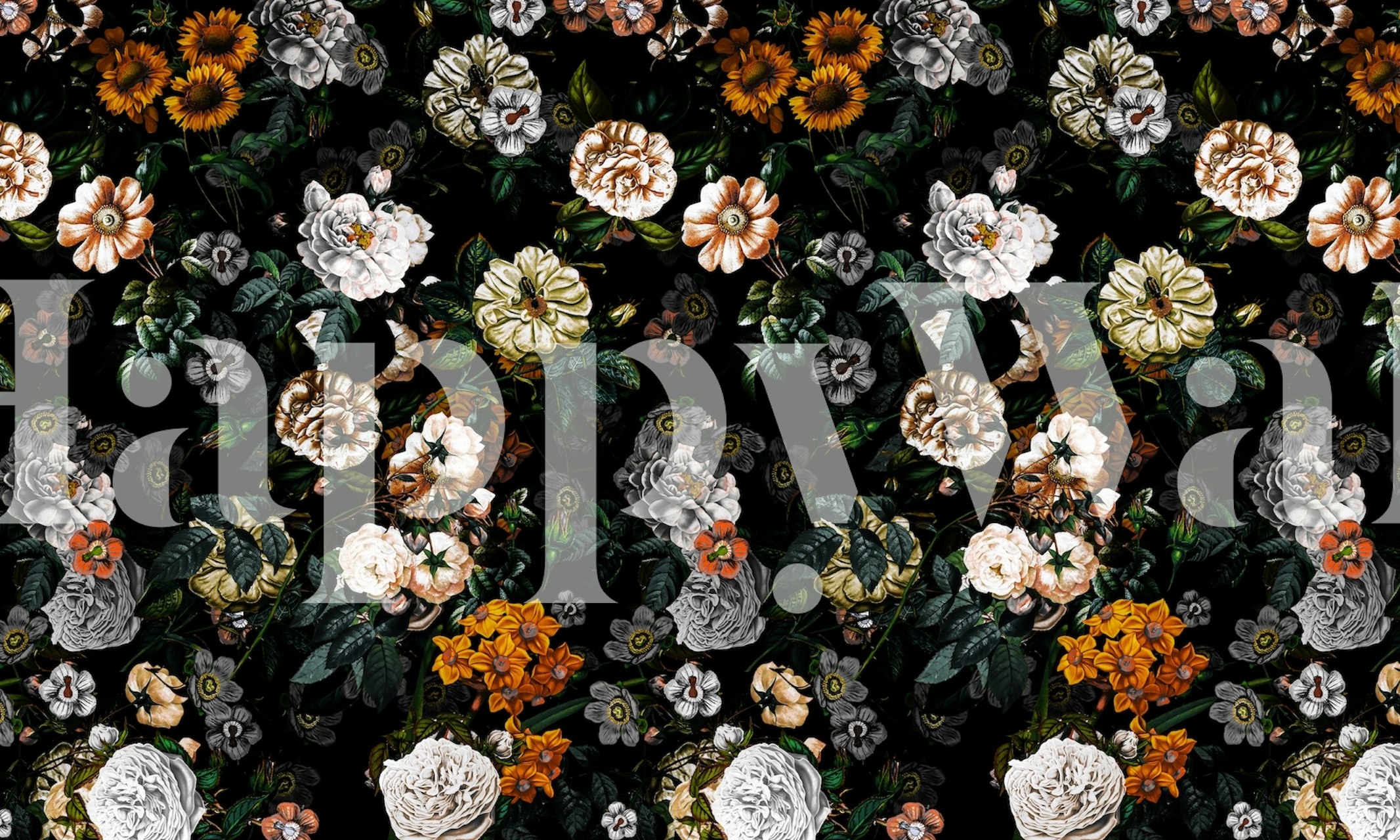 Colorful floral patterns on black background wallpaper