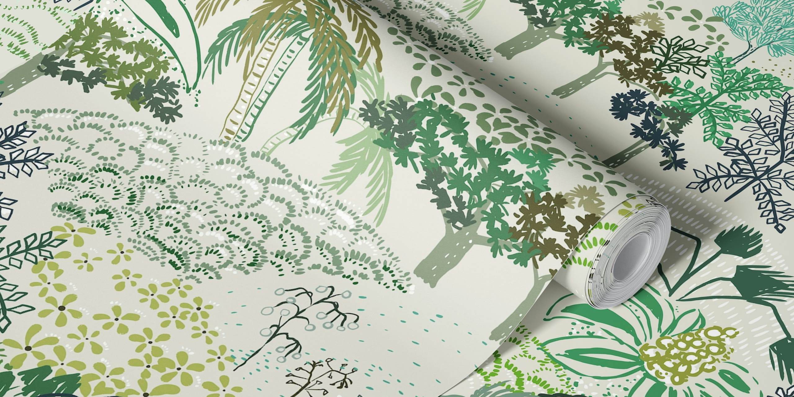 Italiensk landskap grön tapet i ett rum