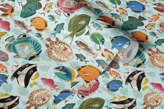 Fishes everywhere mintwallpaper roll