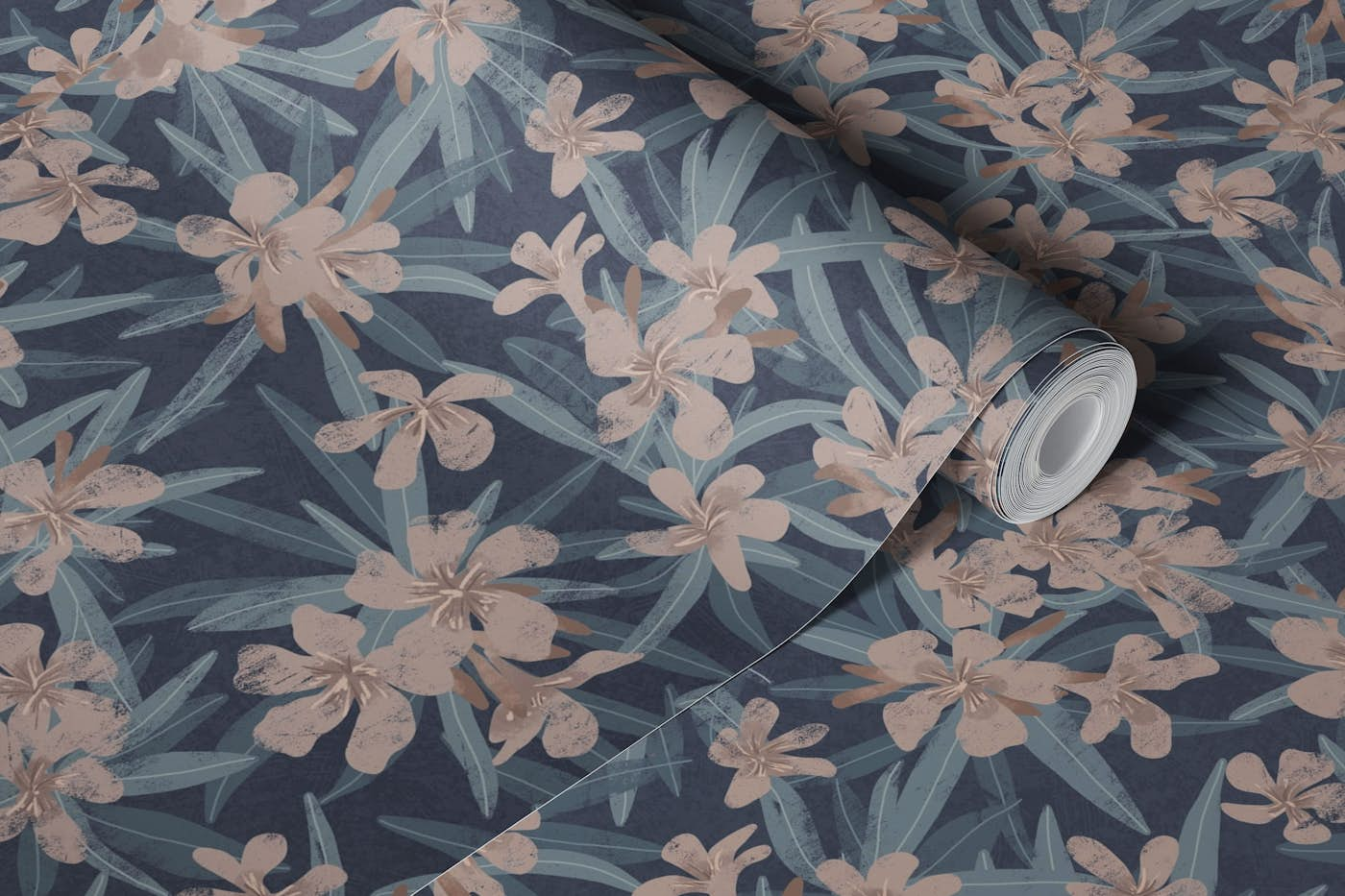 Oleander - blue & taupe wallpaper roll